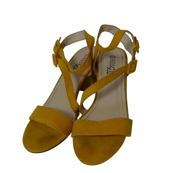 Rouge Helium Yellow Block Heel Strappy Sandals Women Size 11 Buckle Open Toe - Picture 3 of 9